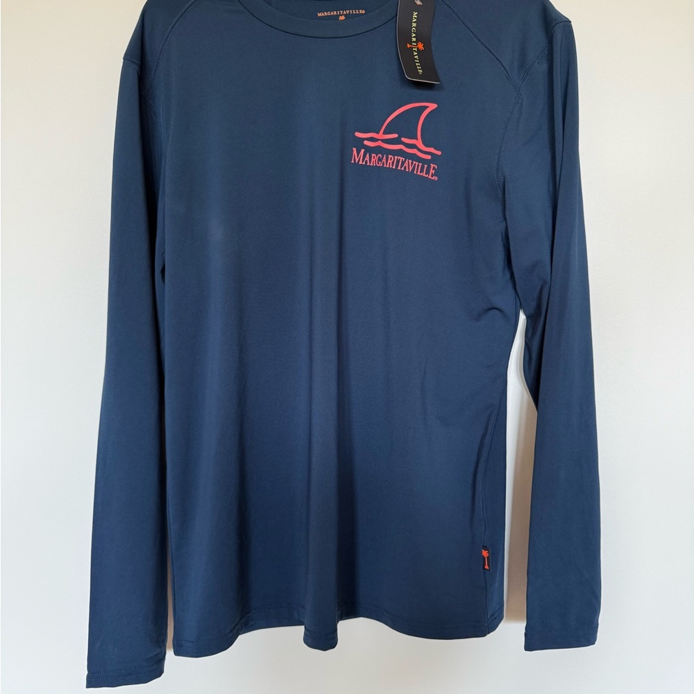 NWT Margaritaville Blue Shirt with Coral Logo Medium UPF, WATER RESISTANT